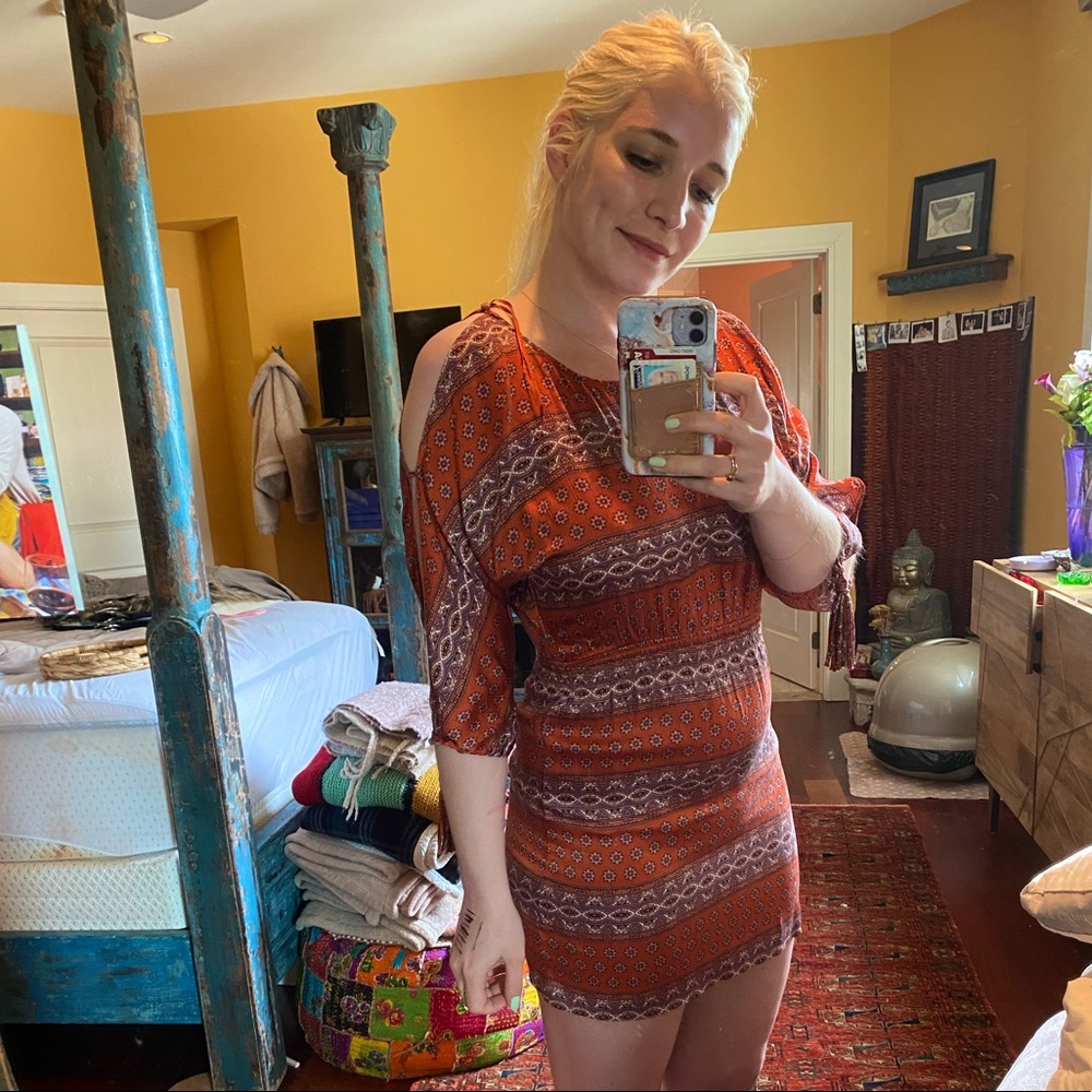Guess 100% Silk Orange Patterned Dress